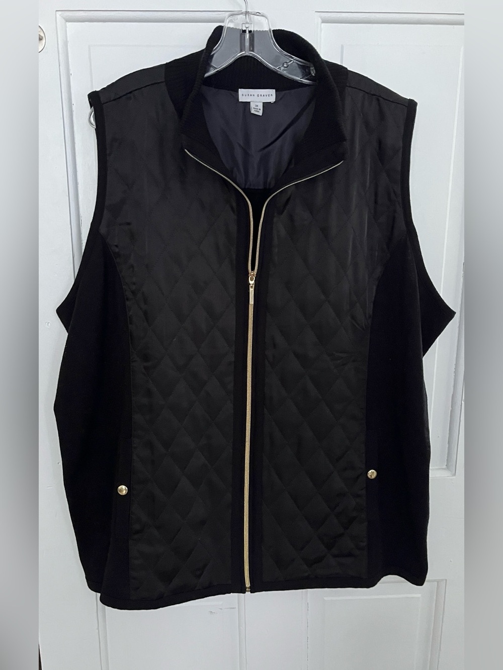 Susan Graver 3X Black Lightweight Quilted Vest Zip Front